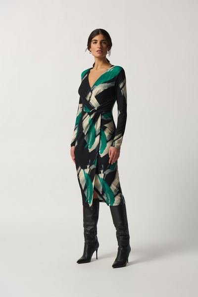 Joseph Ribkoff Abstract Print Faux Wrap Dress