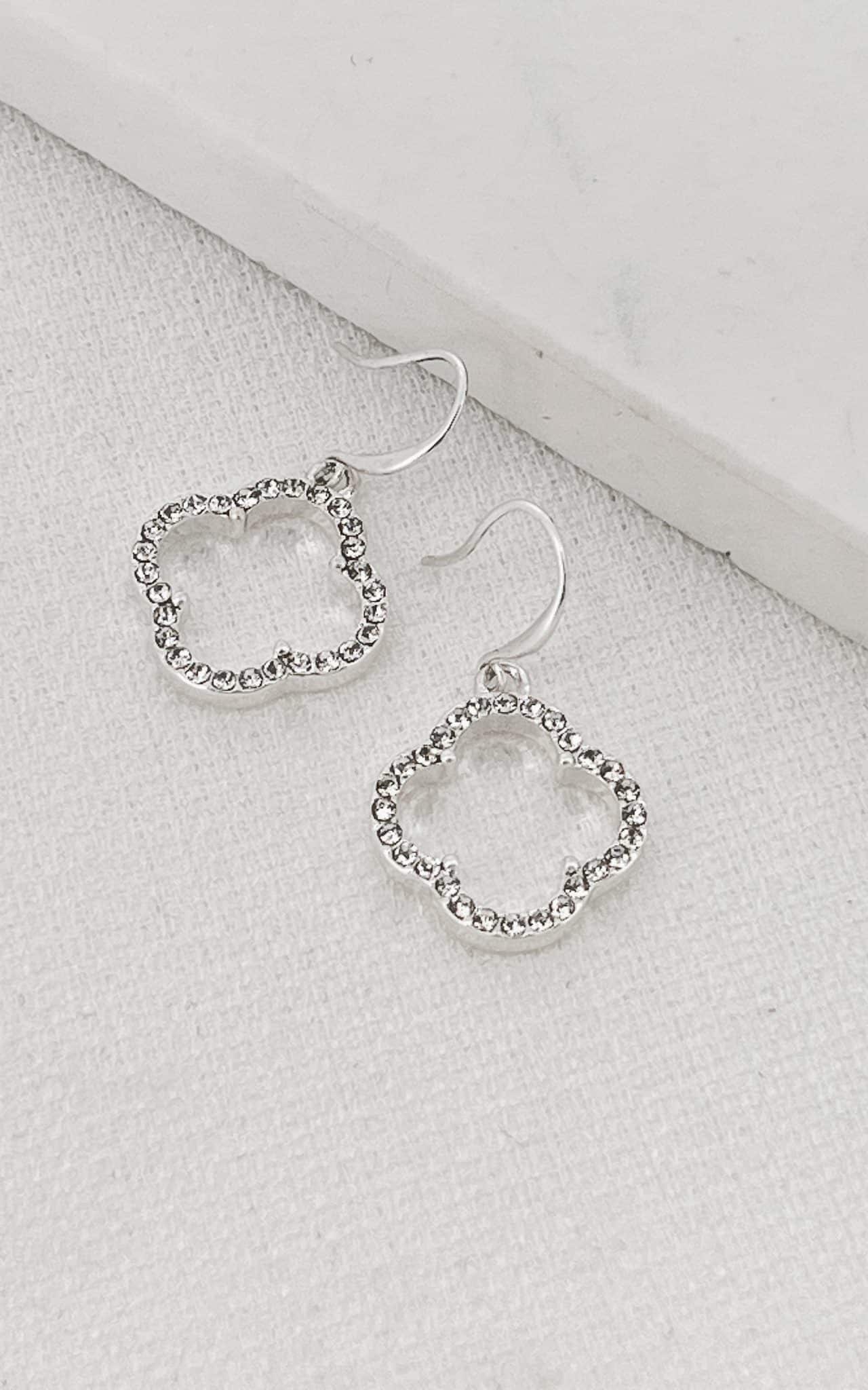 Envy Silver Diamante Open Fleur Earrings