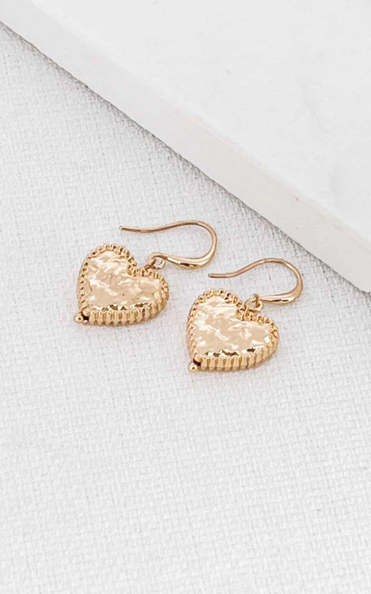 Envy Gold Battered Heart Earrings