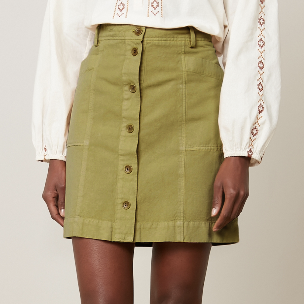 Hartford Matcha Green Linen Cotton Canvas Skirt