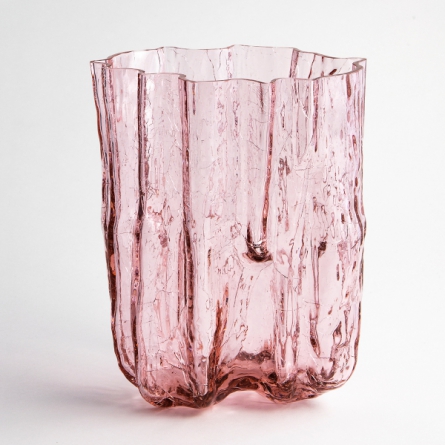 Kosta Boda  Large Pink Circular Glass Crackle Vase 