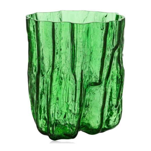 Kosta Boda  Large Dark Green Circular Glass Crackle Vase 