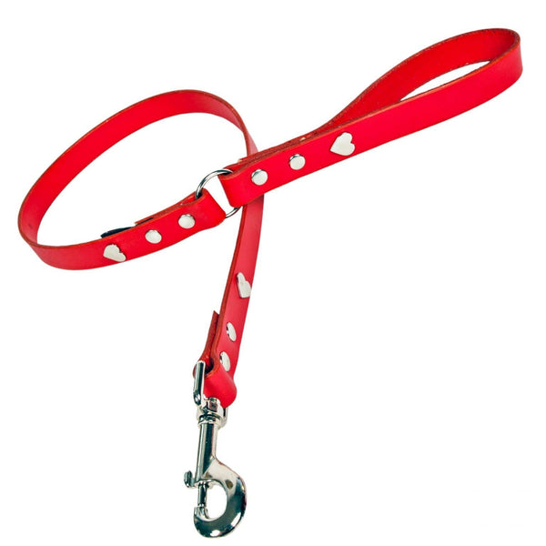 Creature Clothes Red Silver Hearts Studded Dog Lead