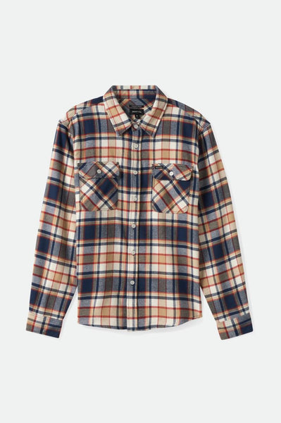 Brixton Bowery Washed Navy Barn Red Off White Flannel Shirt