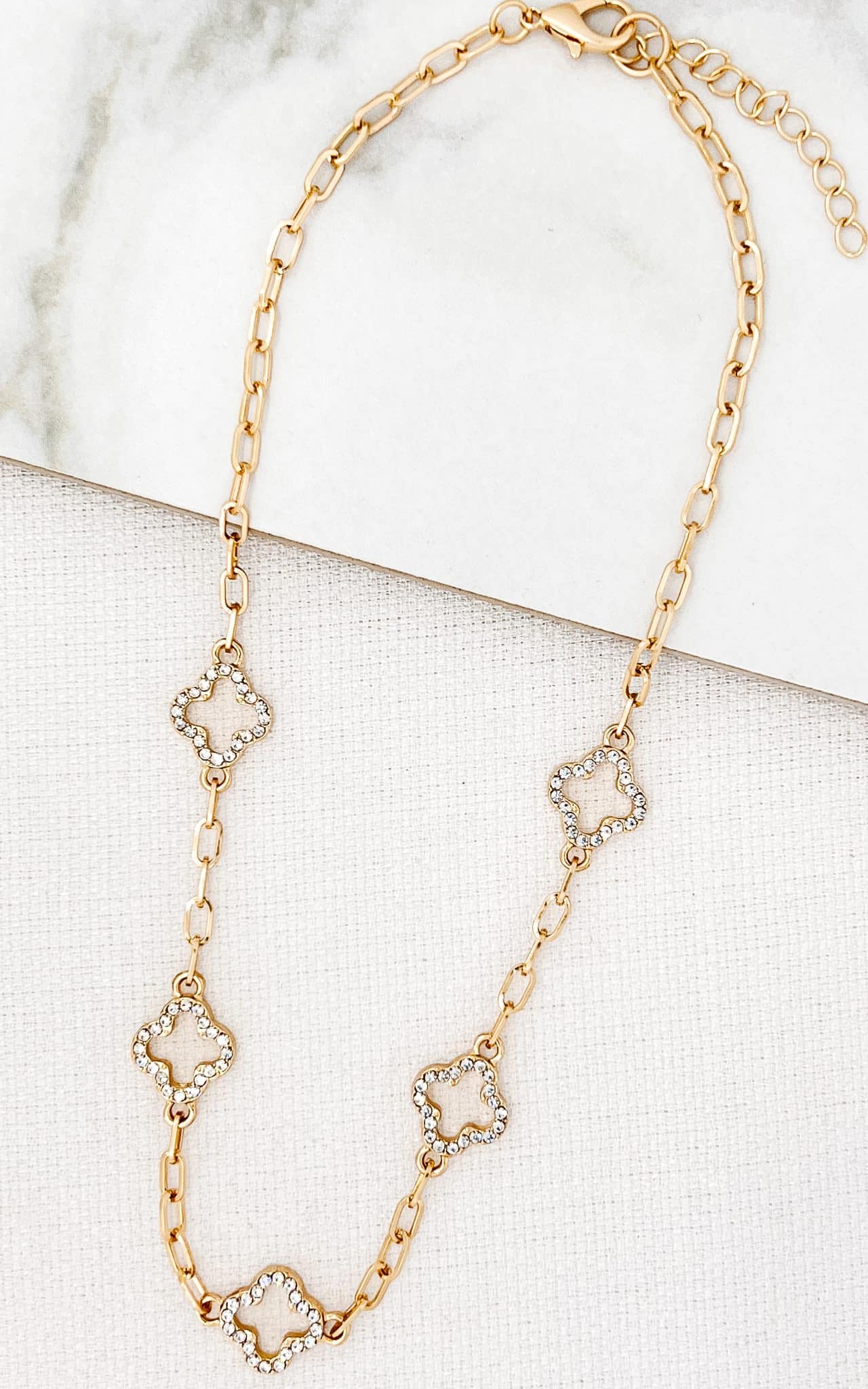 Envy Short Gold Necklace With Diamante Fleurs