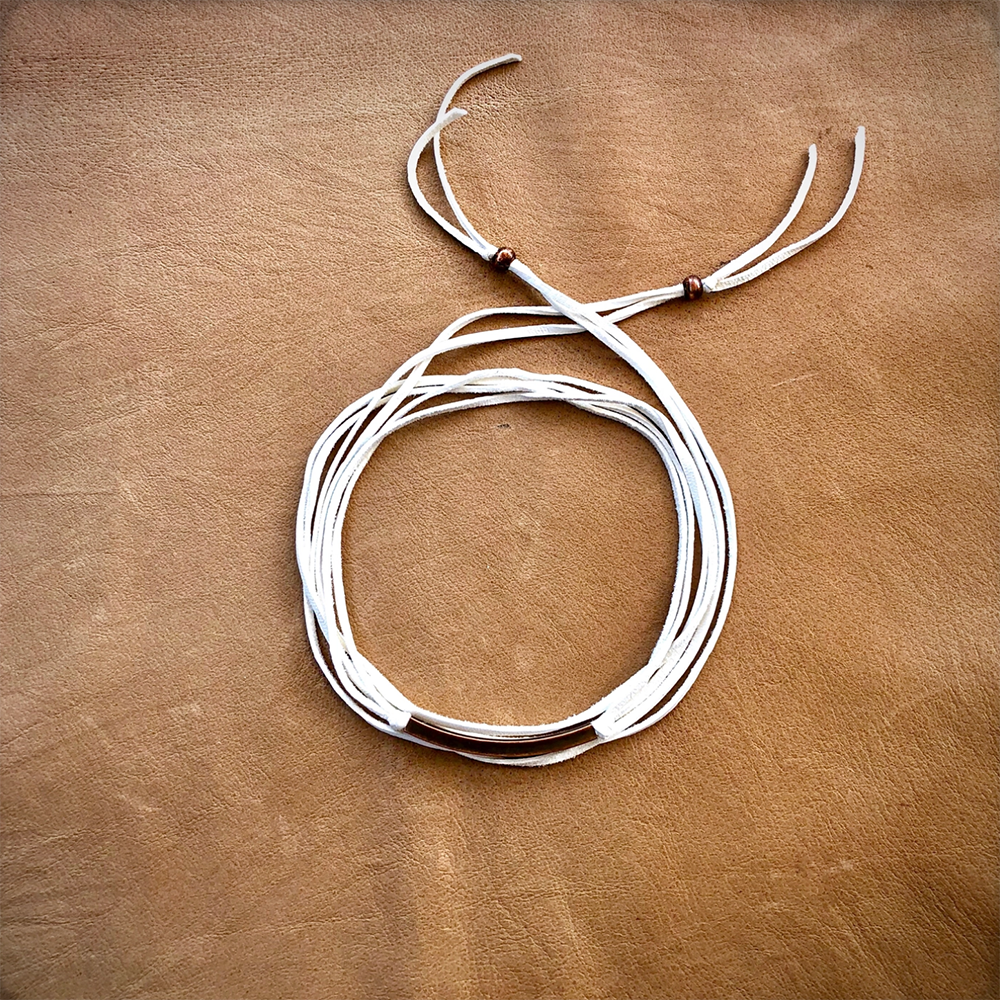 astali WHITE LEATHER WRAP CHOKER WITH COPPER BEADS