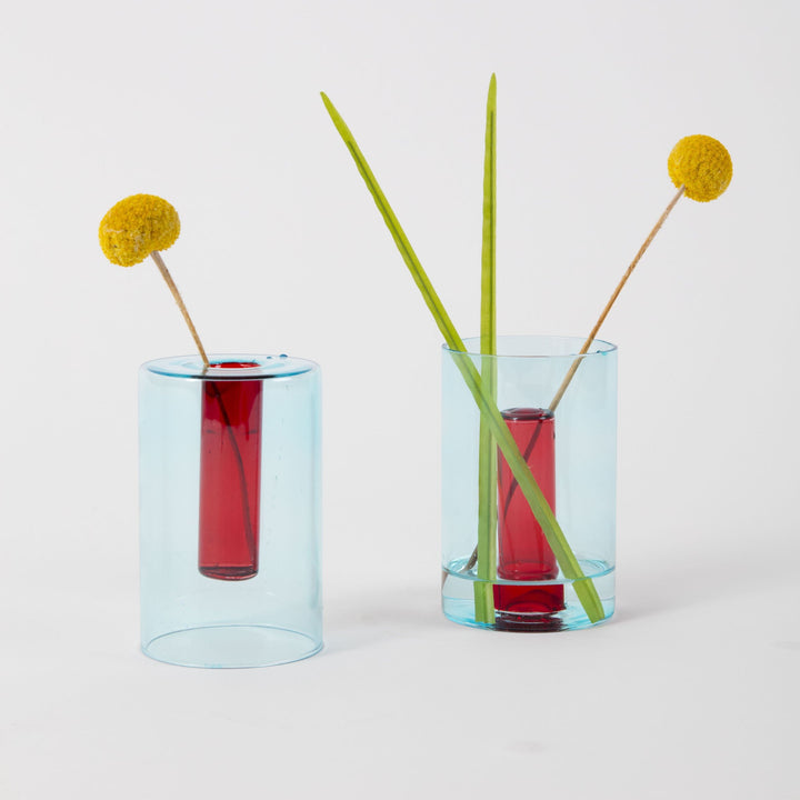 Block Design Small Reversible Glass Vase