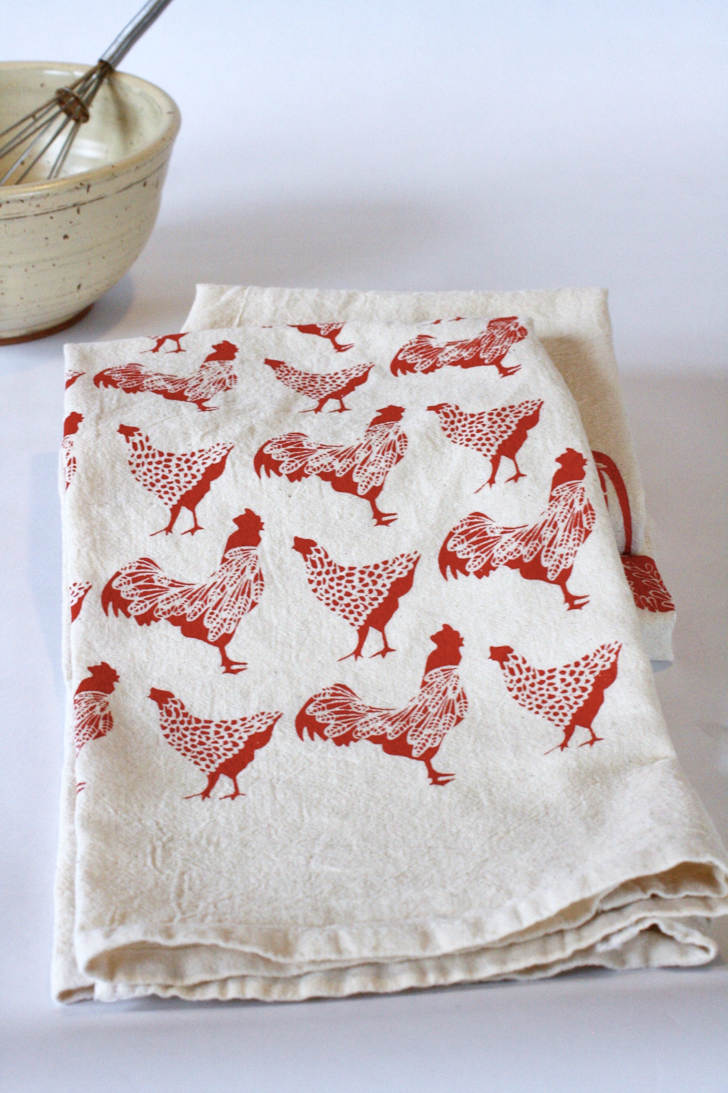 The High Fiber Red Chicken Printed Kitchen Tea Towel