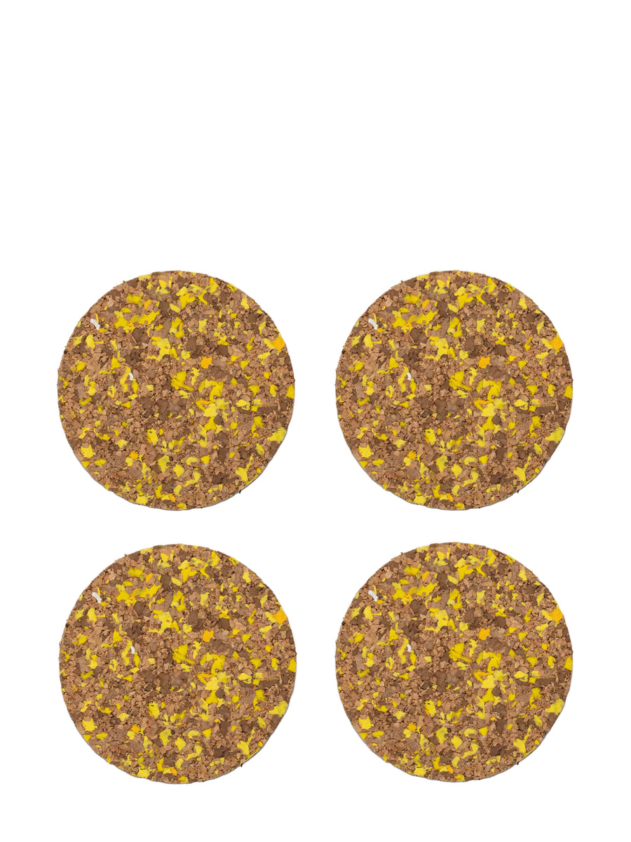 Yod & Co. Set of 4 Yellow Cork Round Speckled Coasters