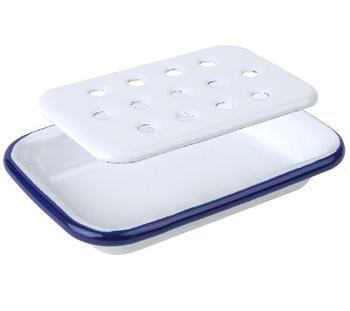 Falcon Homewares White Enamel Soap Dish with Blue Rim