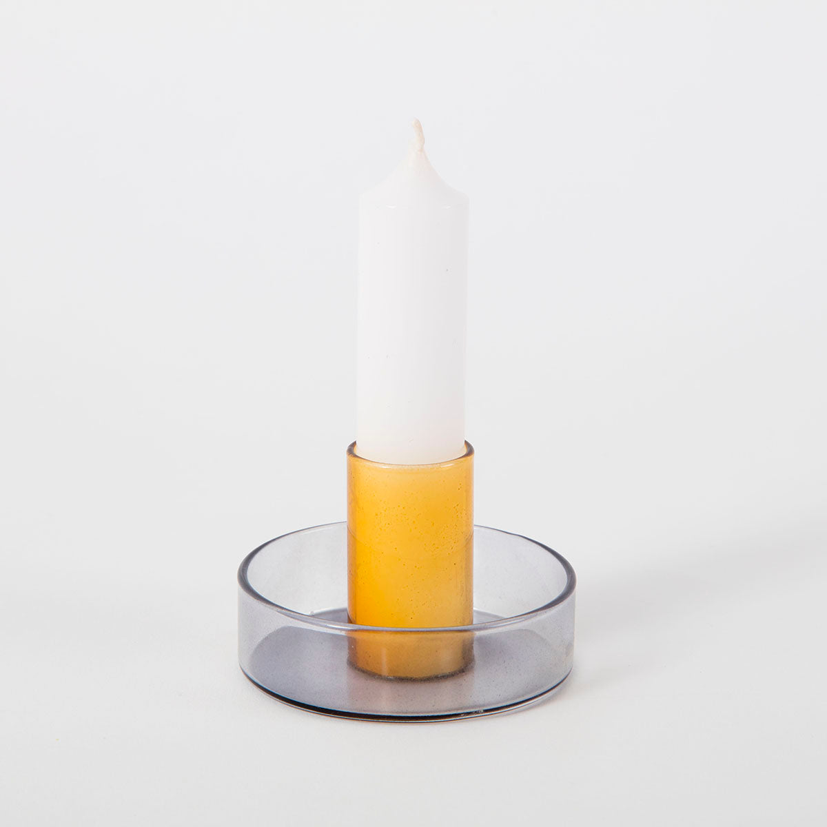 Block Design Grey and Orange Duo Tone Glass Candle Holder