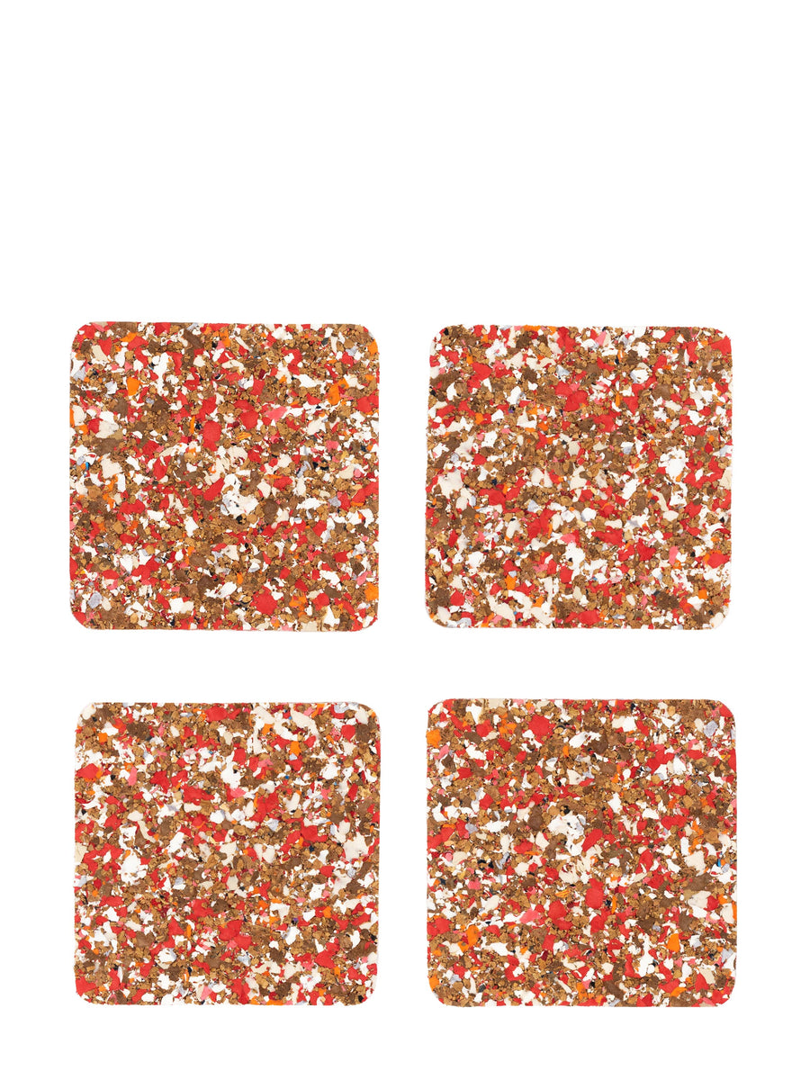 Yod & Co. Set of 4 Red Speckled Square Cork Coasters 
