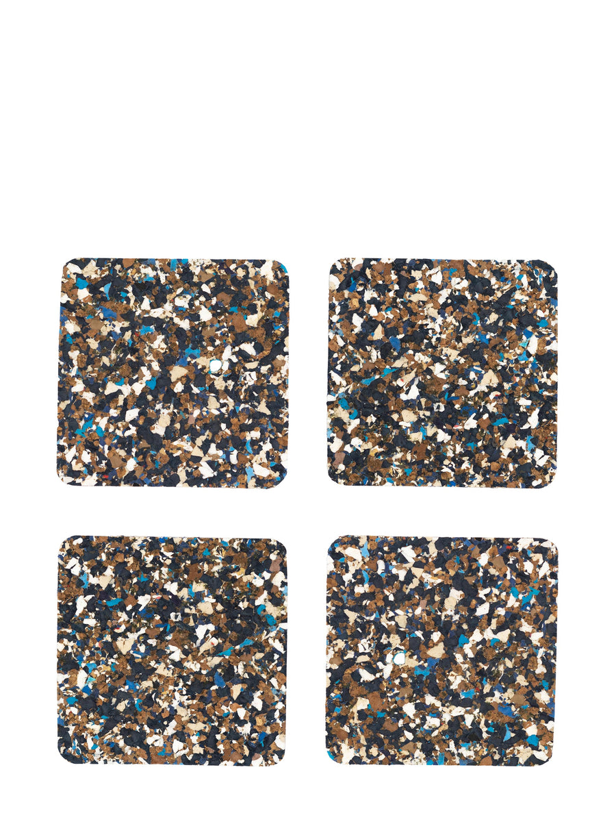 Yod & Co. Set of 4 Blue Speckled Square Cork Coasters 