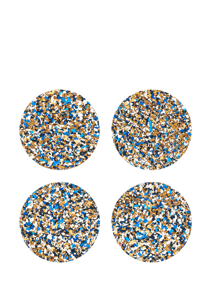 Yod & Co. Set of 4 Blue Speckled Round Cork Coasters 
