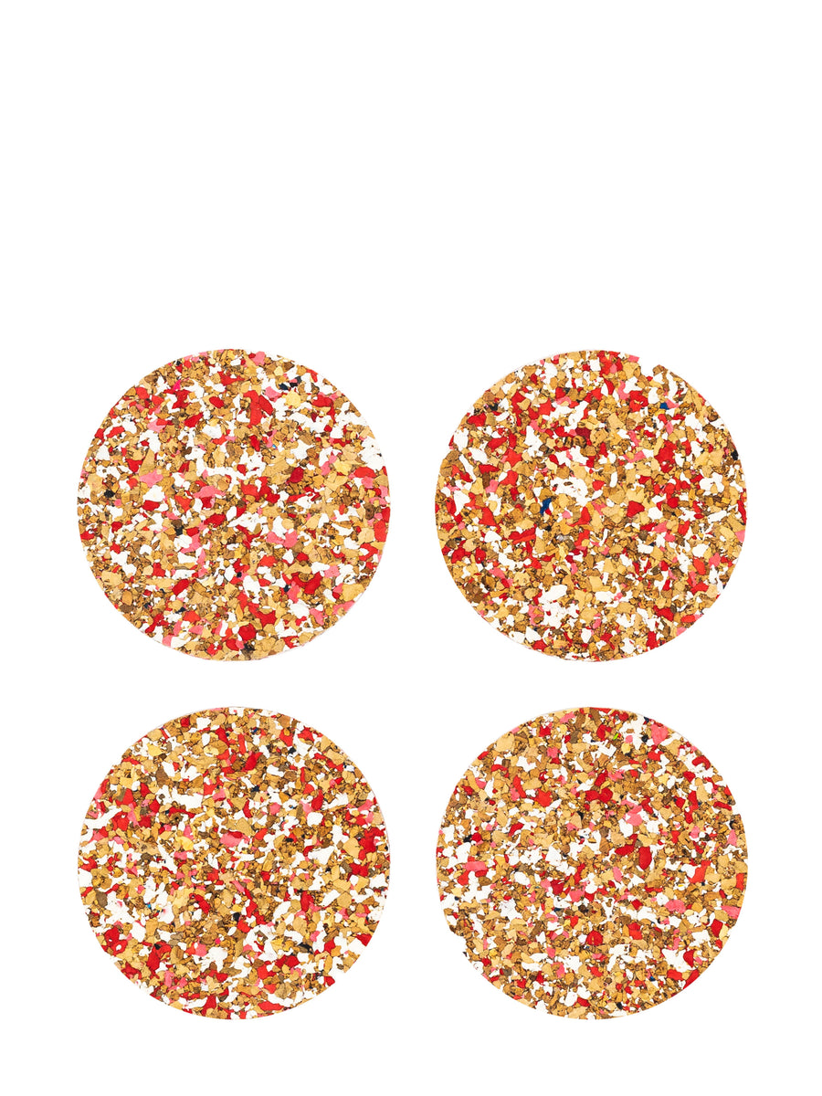Yod & Co. Set of 4 Red Speckled Round Cork Coasters 
