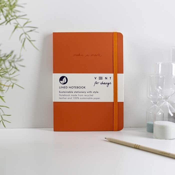 VENT for change A5 Orange Make a Mark Recycled Leather Lined Notebook