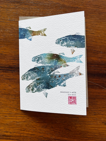 Gyotaku Gifts Sea Bass Shoal Greeting Card