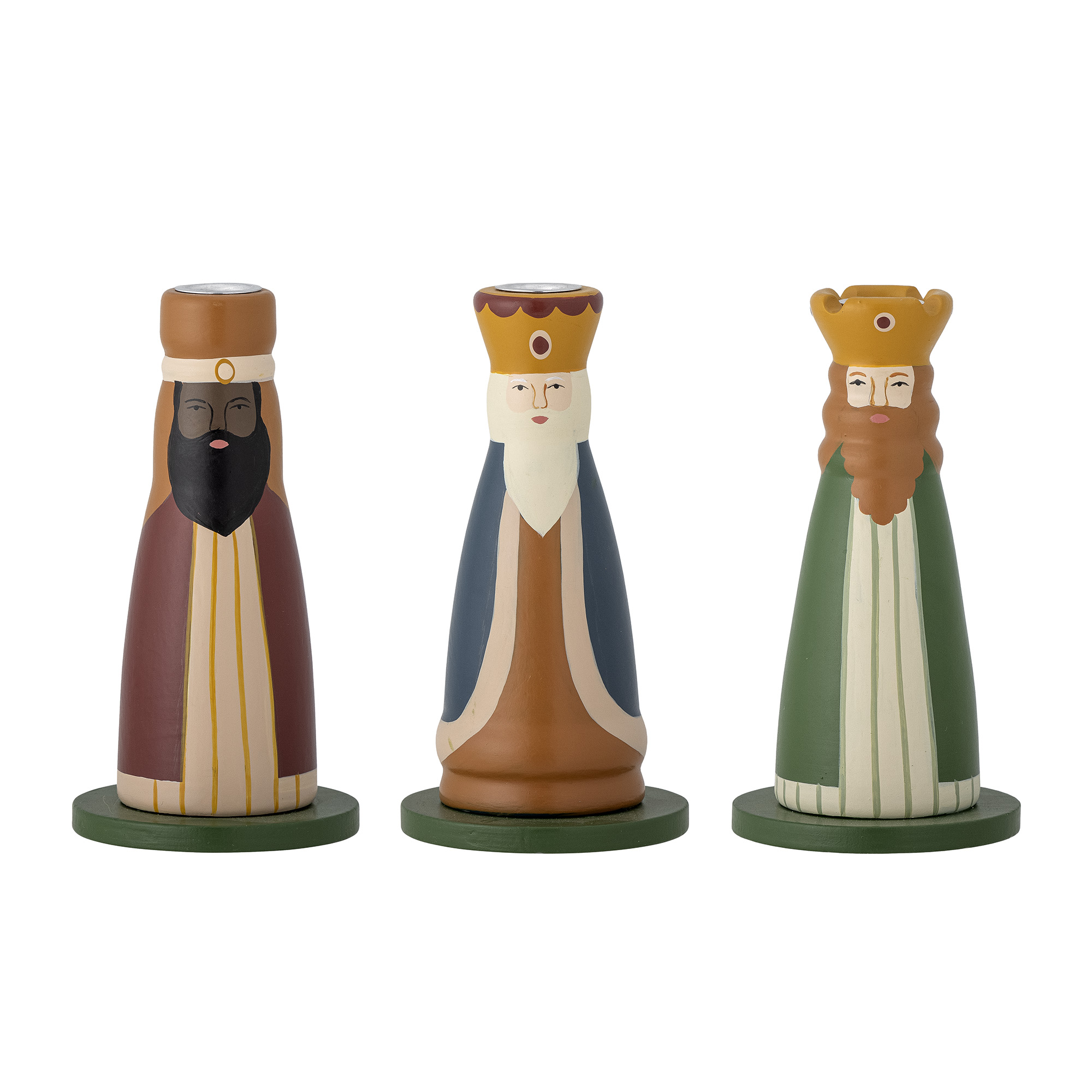 Bloomingville Three Kings Wooden Candle Holders - Set of 3