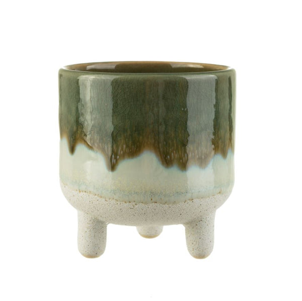 Sass & Belle  Planter With Legs Ceramic Green Glaze Mojave Small