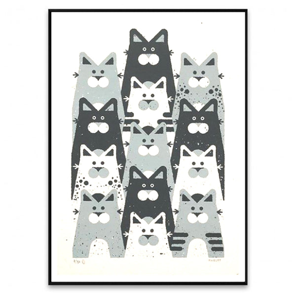 Josh Hurley Cats 13 Lives Hand Screen Print A2