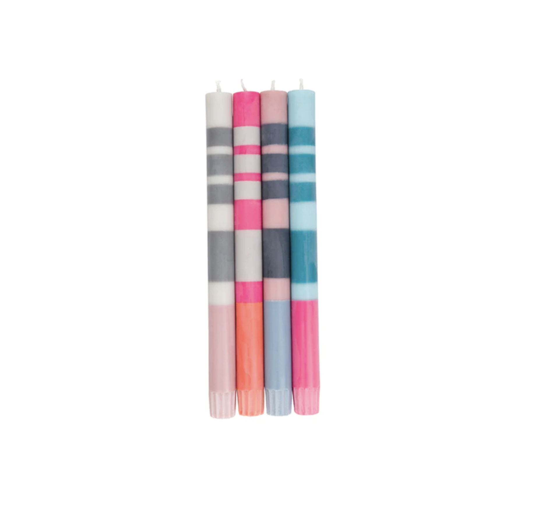 British Colour Standard Set of 4 Pinks Blues and Greys Striped Eco Dinner Candles