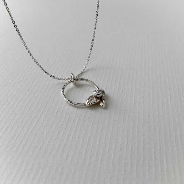 Nikki Stark Jewellery Necklace Silver Seedpod And Three Leaves On Hoop