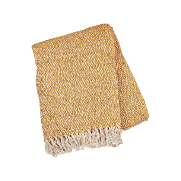 Sass & Belle  Blanket Throw Mustard Yellow Herringbone Recycled Yarn