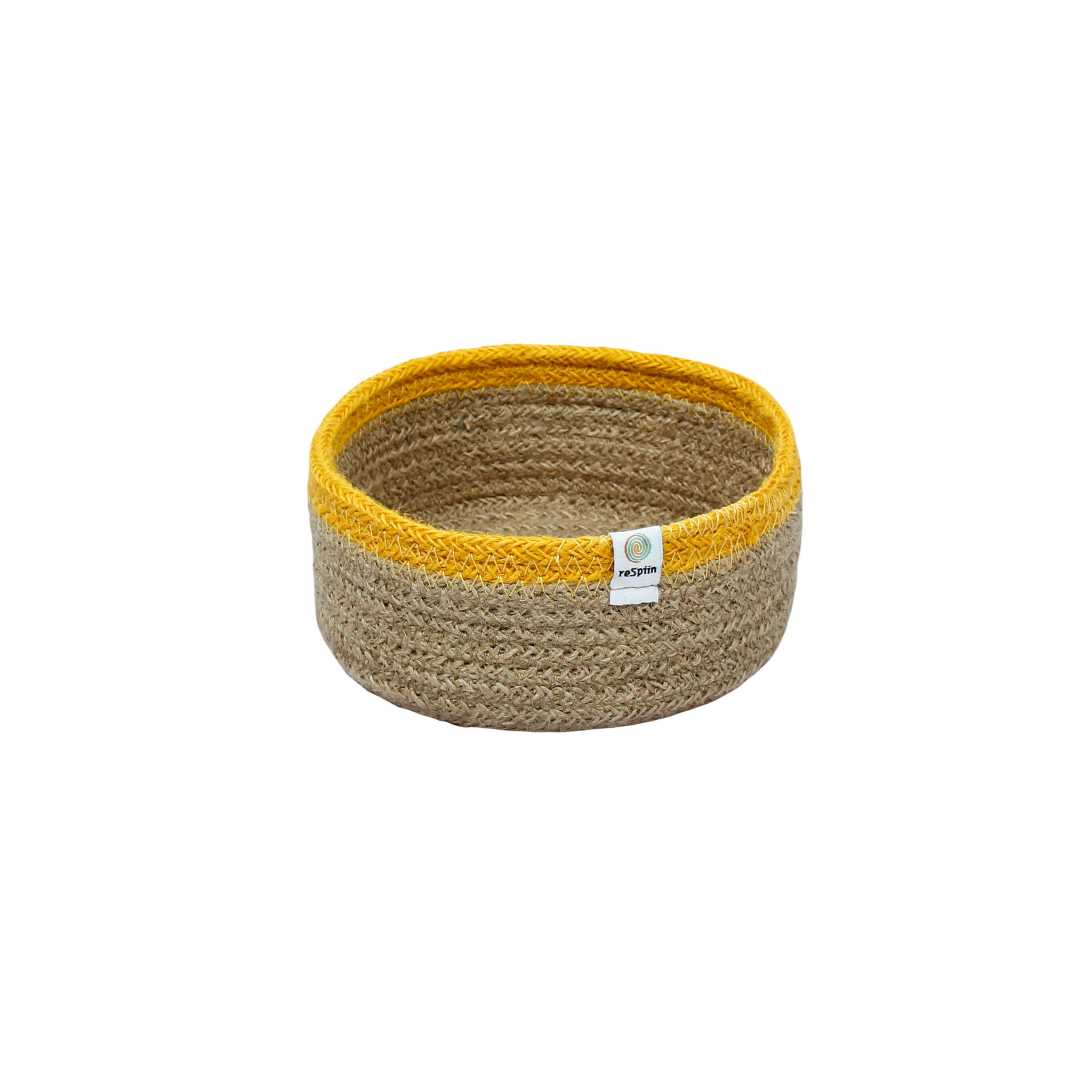 Respiin Small Natural and Yellow Shallow Jute Basket