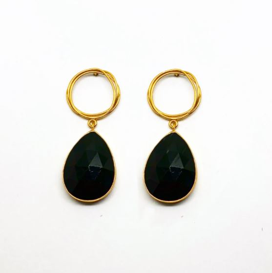 Nekewlam Earrings Black Onyx Coil Earrings