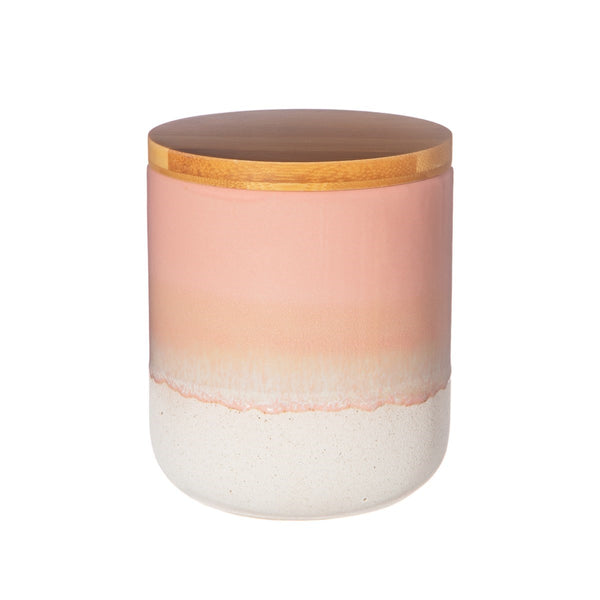 Sass & Belle  Canister Stoneware With Bamboo Lid Pink Glaze