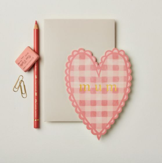 Wanderlust Paper Mothers Day Card Pink Gingham Heart