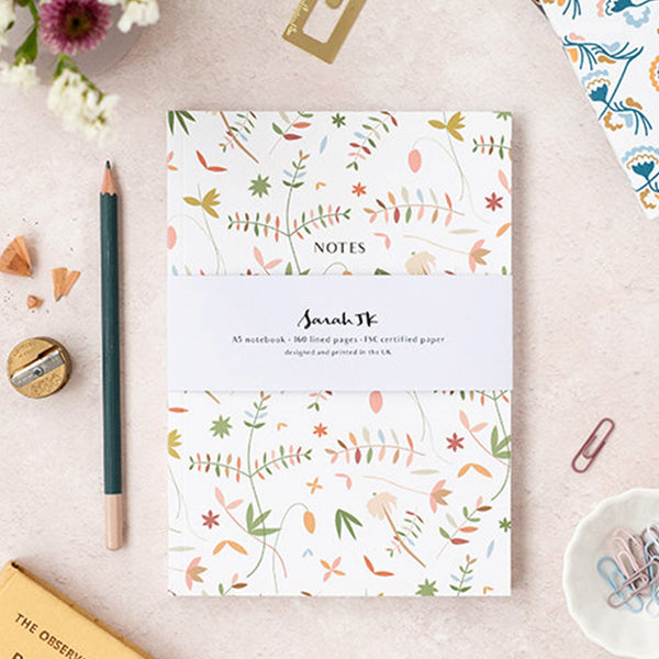 Sarah JK Designs Notebook A5 Lined Delicate Floral
