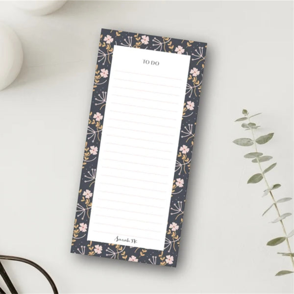 Sarah JK Designs Notepad To Do List Floral Ebony