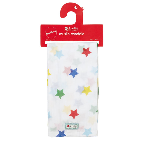 Piccalilly Muslin Swaddle Organic Cotton Rainbow Star