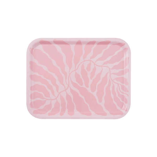 Wrap Tray Birch Wood Rectangle Leaves Pink