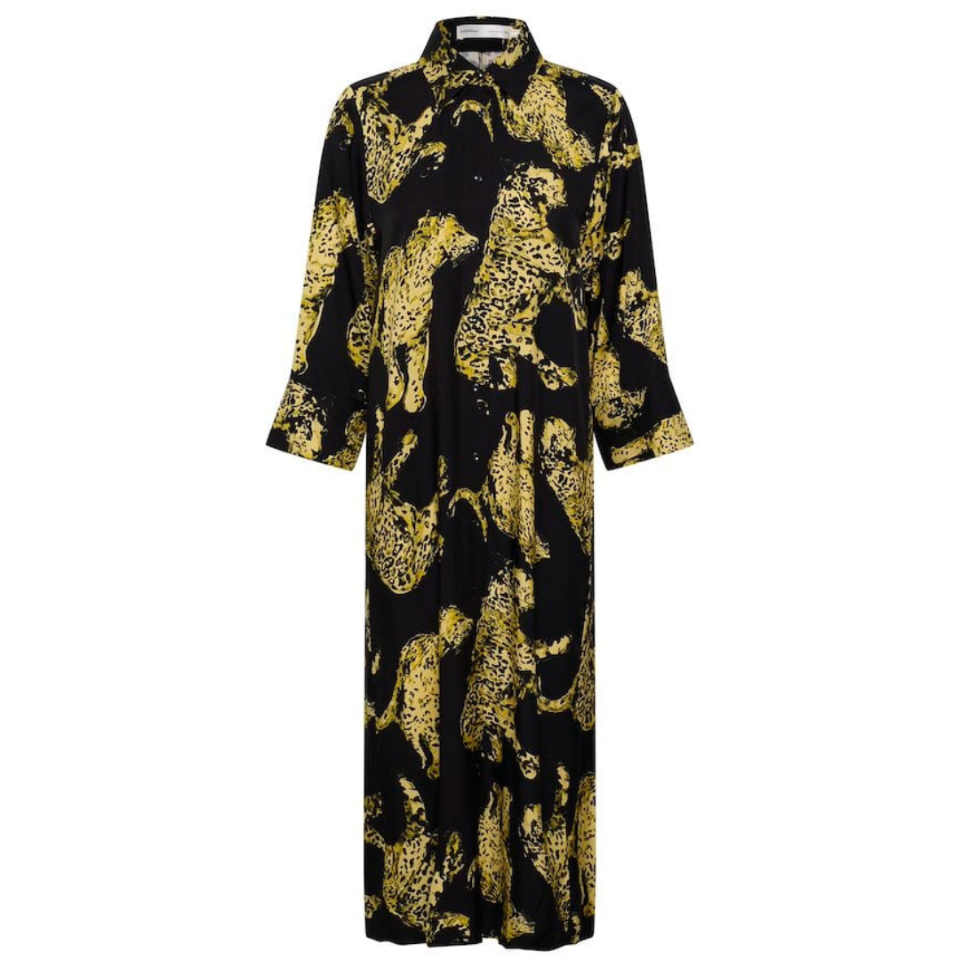 InWear Black Shirt Dress With Gold Leopard Print - Black/gold, 34