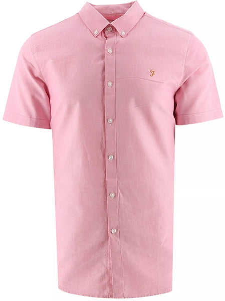 Farah Brewer Slim Fit Short Sleeve Oxford Shirt In Coral Pink