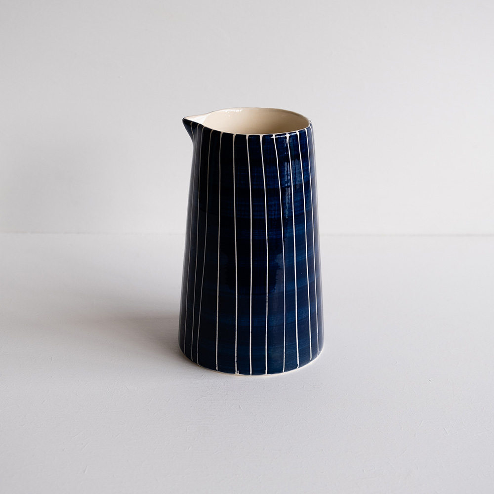 Musango Large Blue Ceramic Jug - Sgraffito Stripe