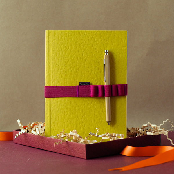 Papersmiths Limoncello Notebook, Pen And Band Trio - Primo Ballpoint Pen / Ruled Paper