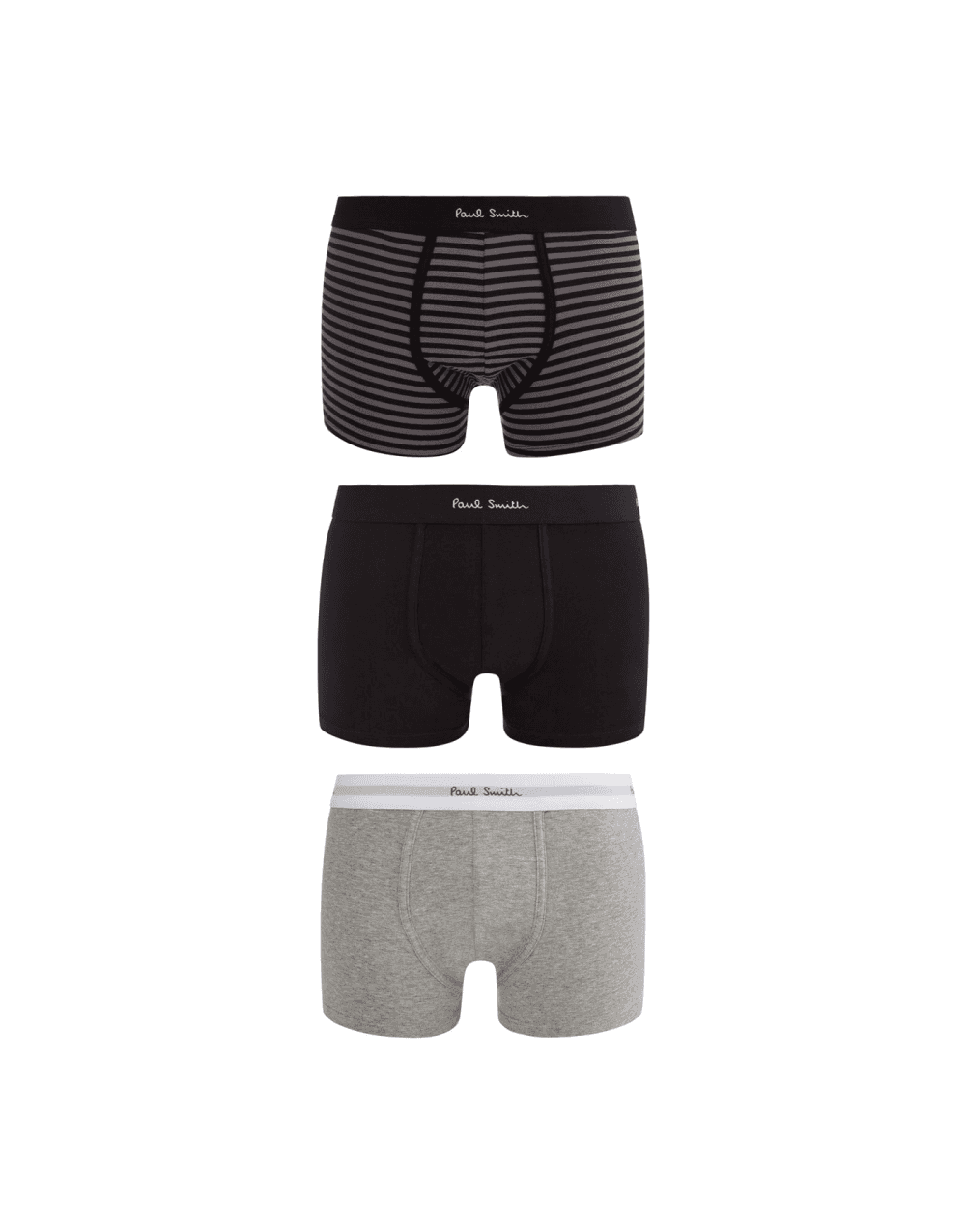 Paul Smith 3 Pack Underwear Col: Black/grey Stripe/grey With White Ban