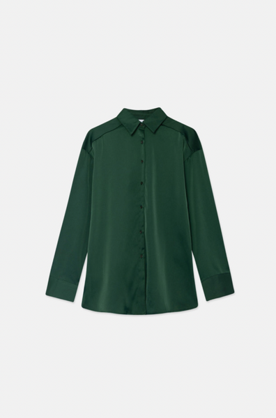 FRNCH Compania Fantastica Satin Long Sleeve Shirt - Deep Green