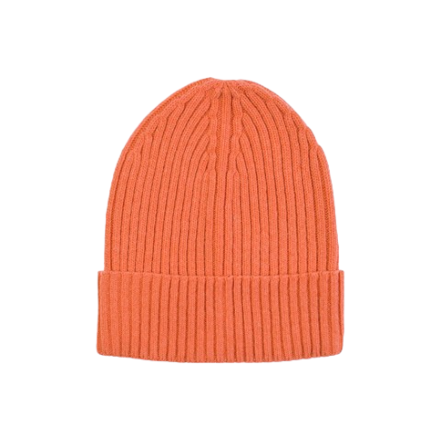 Miss Pompom Orange Wool Ribbed Beanie Hat