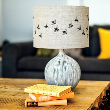 Helen Round Bee Linen Lampshade - Natural 30cm (lampbase fitting)