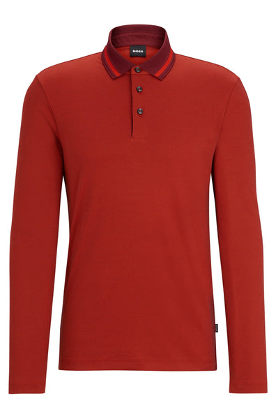 Hugo Boss Boss - Pleins 23 Dark Red Slim Fit Long Sleeved Polo Shirt 50500463 602