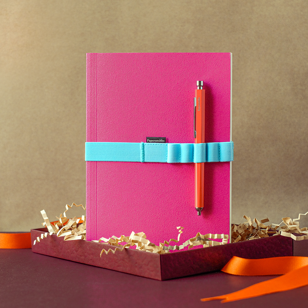 Papersmiths Fuchsia Notebook, Pen And Band Trio - Primo Gel Pen / Plain Paper