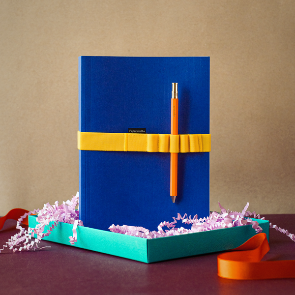Papersmiths Azurite Notebook, Pen And Band Trio - Everyday Pen / Dot Grid Paper