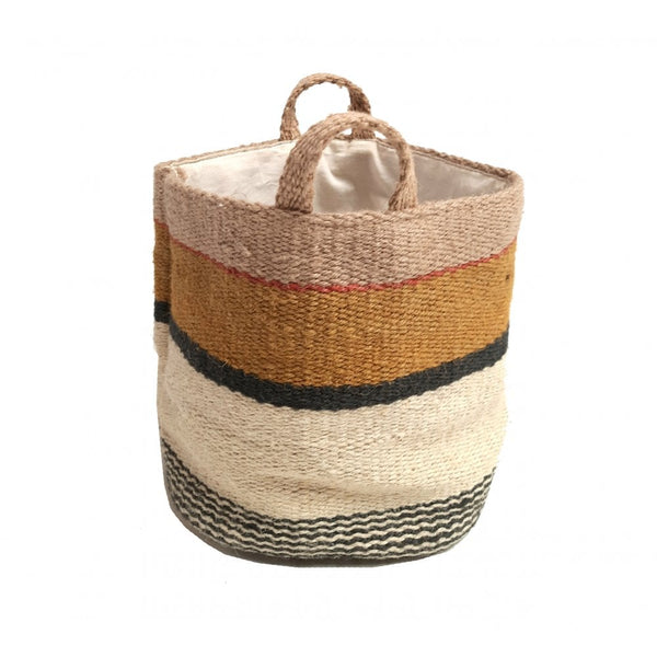 Distinctly Living 20cm Jute Storage Bag - Mustard And White With Black Stripes