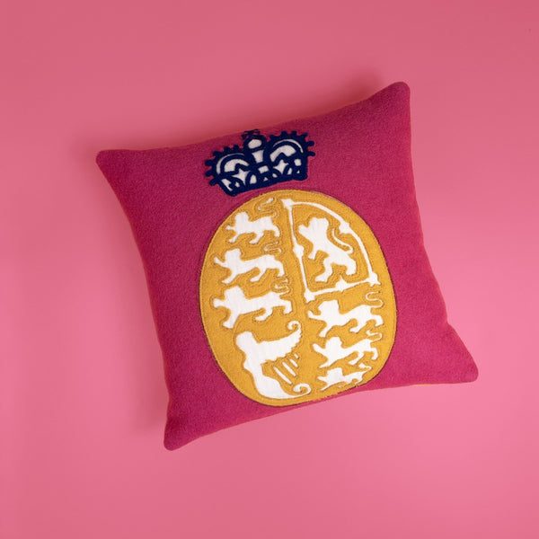 Lorouc Coronation Cushion - Royal Coat Of Arms -pink