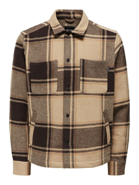 Only & Sons Mace Check Overshirt In Chinchilla