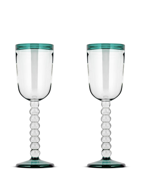 Nkuku Thimma Wine Glass - Clear & Teal - Set of 2